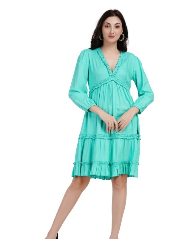 Mint Green Ruffle Tiered V-Neck Midi Dress