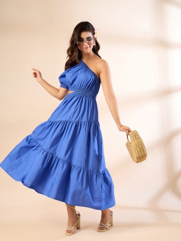 Royal Blue One-Shoulder Tiered Dress