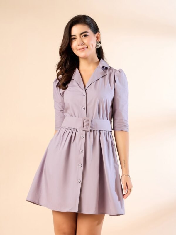 Mauve Button-Down Shirt Dress with Belt