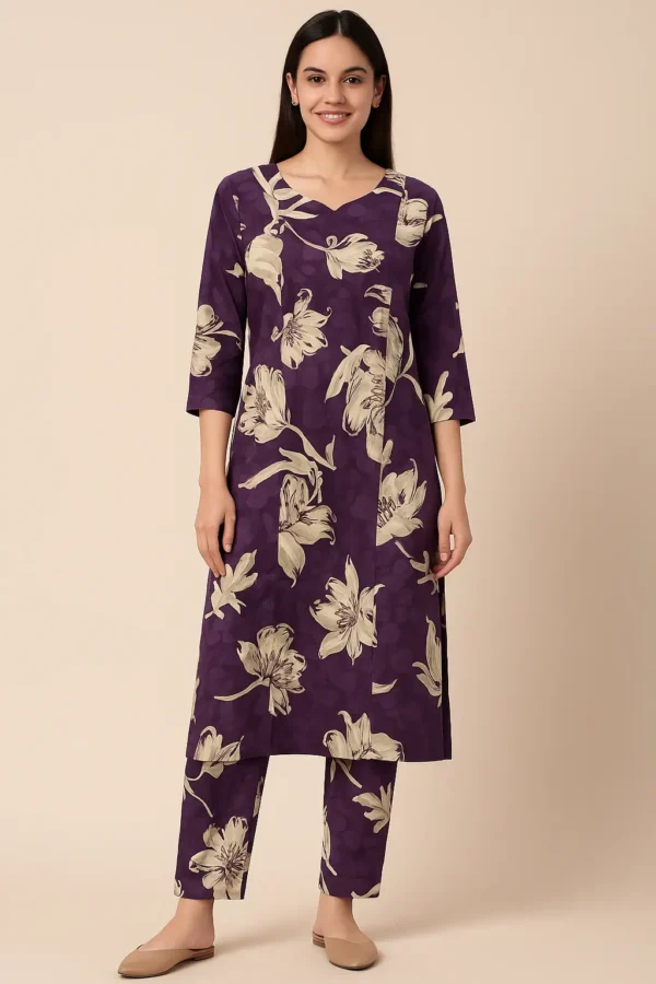 Purple Floral Printed Co-ord Set