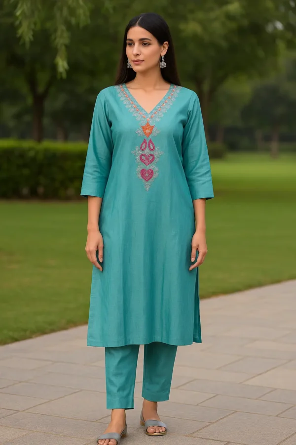 Teal Blue Embroidered Co-ord Set