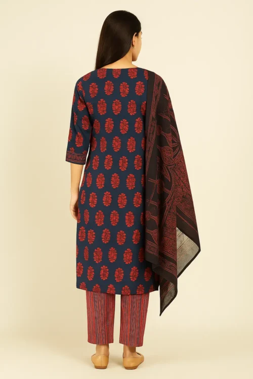 KPD-57-2 Navy Blue & Maroon Ajrakh-Inspired Kurta Set