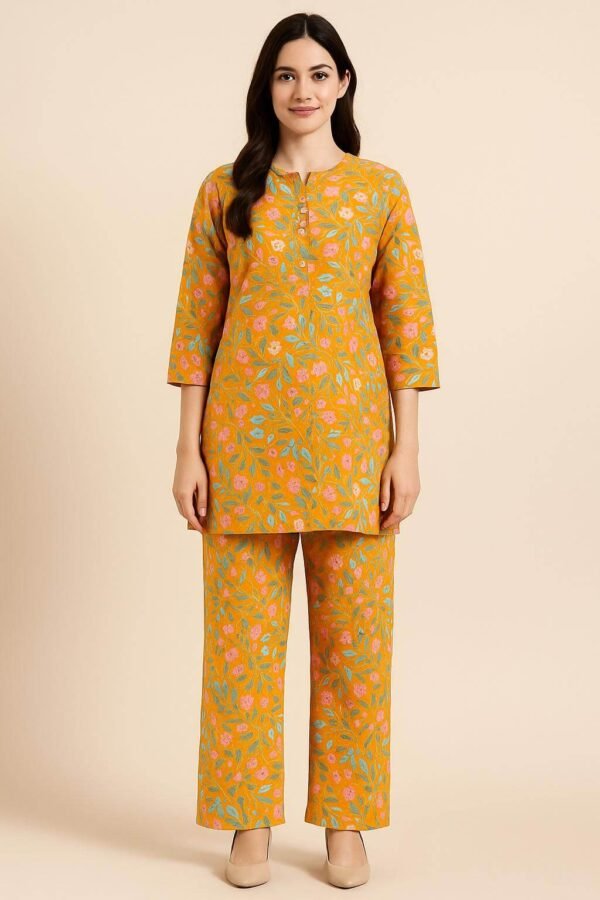 Mustard Multicolor Floral Printed Co-ord Set