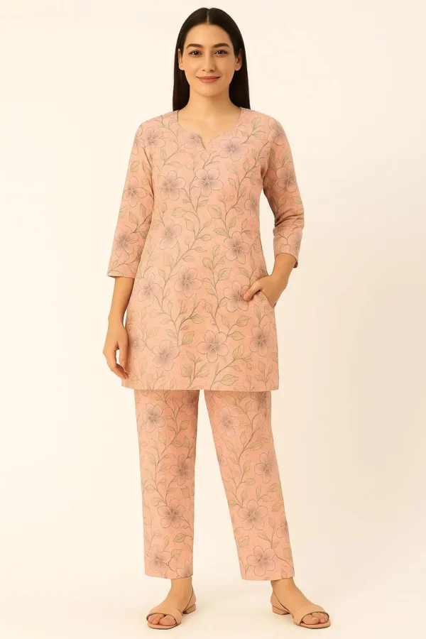 Blush Pink Floral Printed Kurta & Pant Coord Set