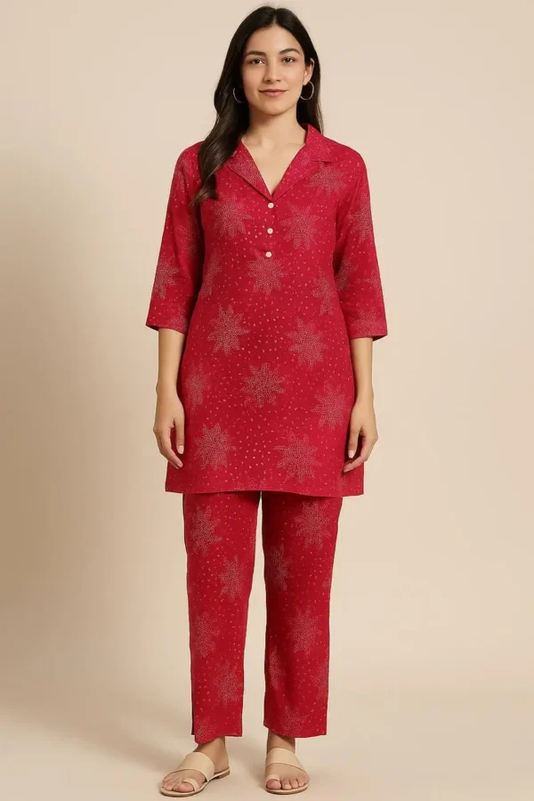 Red Starburst Print Kurta Pant Set