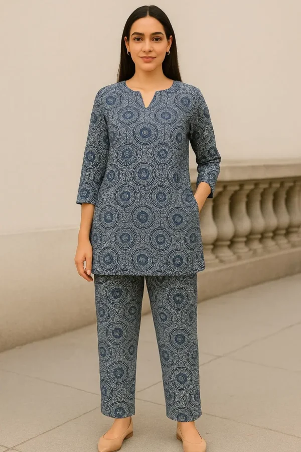 Indigo Blue Printed Kurta & Pant Set with Mandala Motifs