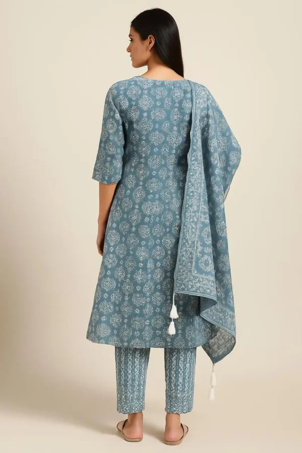 Blue Printed A-Line Kurta Set with Pants