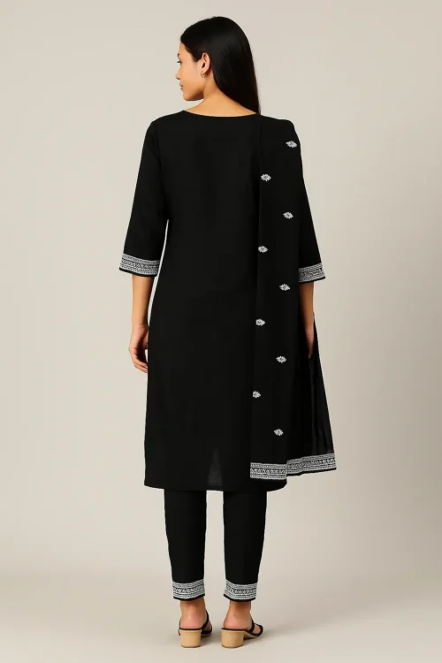 Kurta Pant Dupatta-50-2 Black Embroidered Kurta Set with Pants and Dupatta