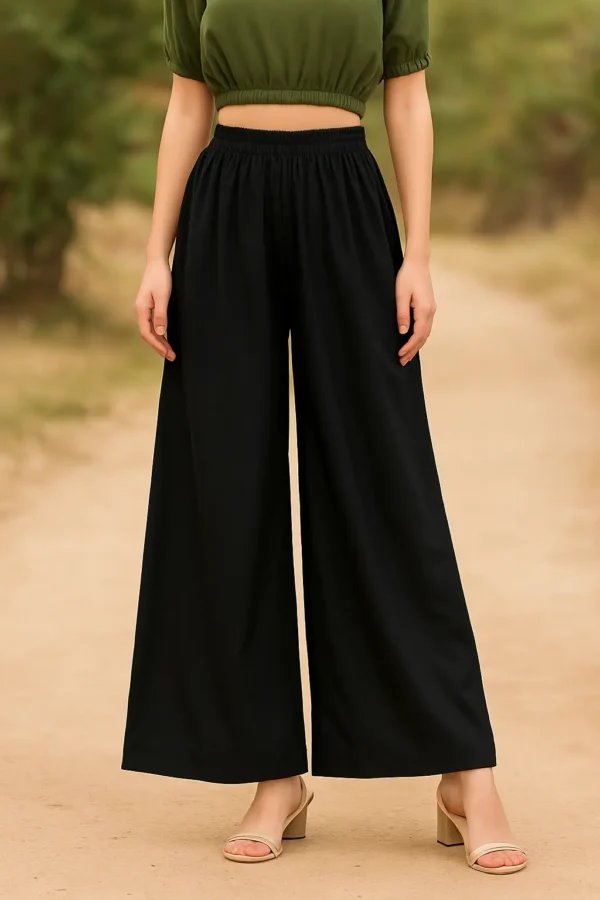 Black Elasticated Wide-Leg Palazzos