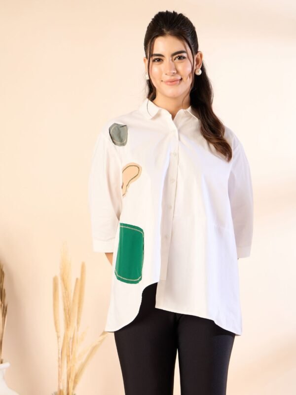 White Asymmetric Shirt with Color Patchwork