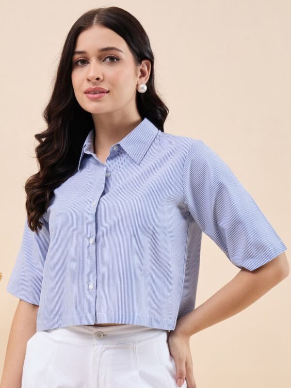 Sky Blue Pinstripe Cropped Shirt