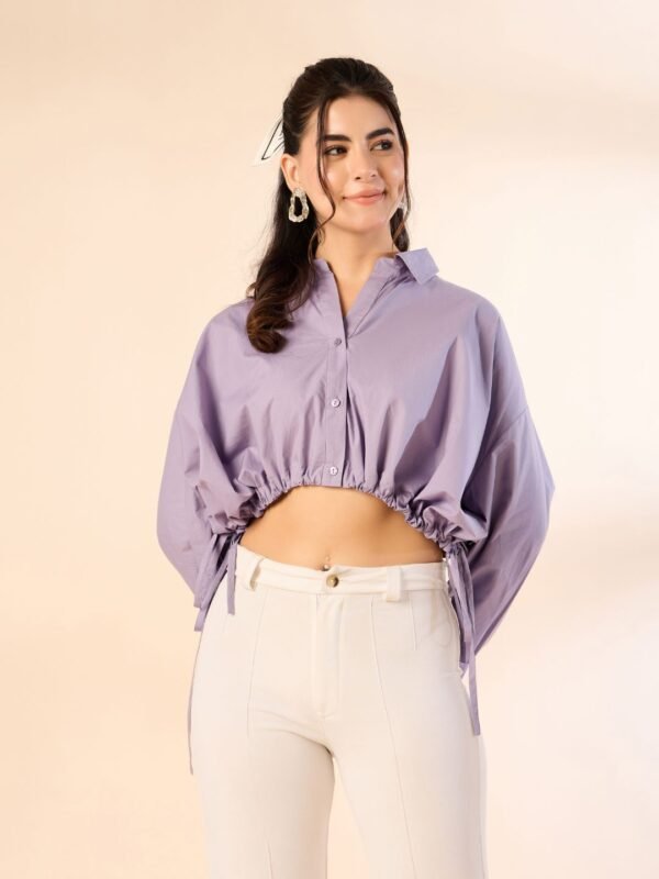 Lilac Drawstring Crop Shirt