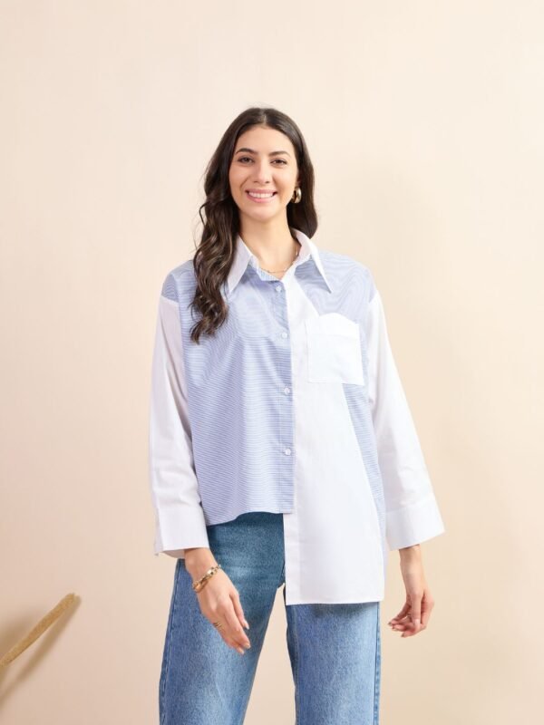 Dual-Tone Striped & Solid Oversized Shirt