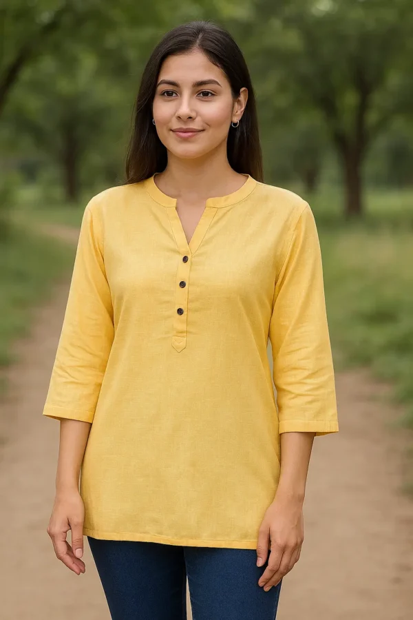 Sunshine Yellow Solid Cotton Kurti Top