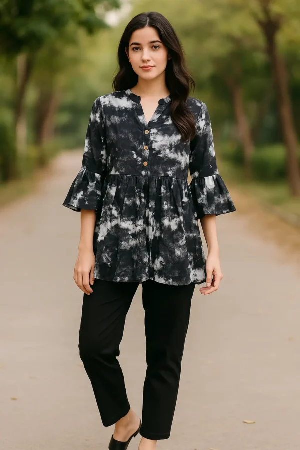 Black & White Tie-Dye Short Peplum Kurti