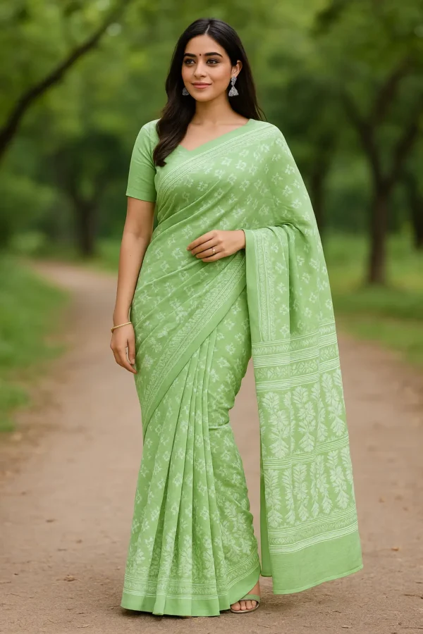 Pastel Green Woven Cotton Saree with Subtle Floral Motifs