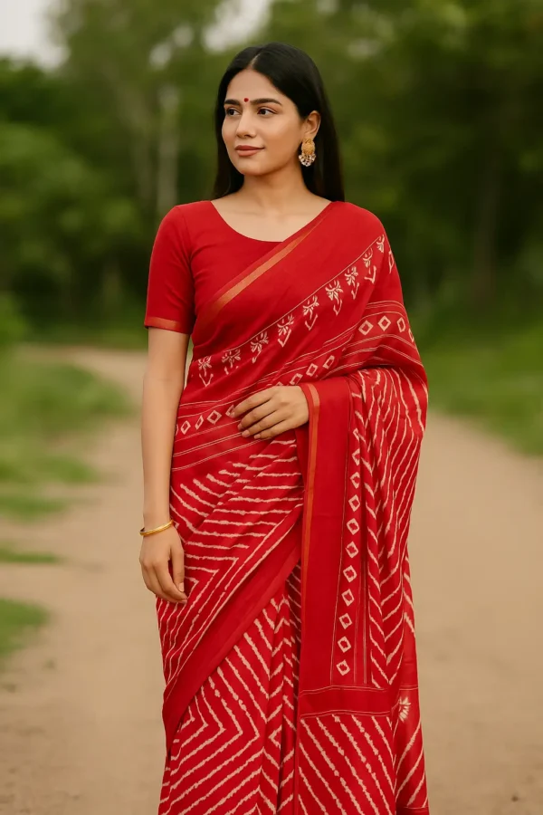 Red Handwoven Chevron & Tribal Motif Cotton Saree with Blouse