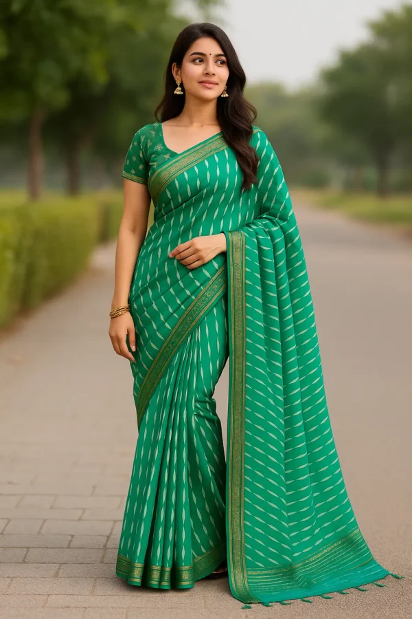 Traditional Green Bandhej Print Saree with Zari Border