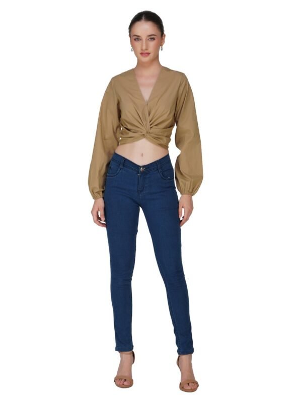 Olive Brown Twist Front V-Neck Crop Top