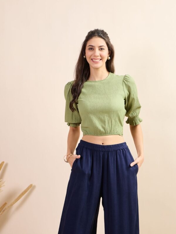 Olive Green Puff Sleeve Crop Top