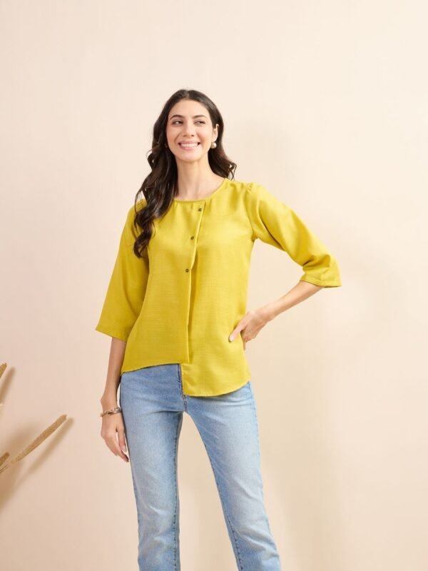 Yellow Asymmetric Panel Button-Down Top