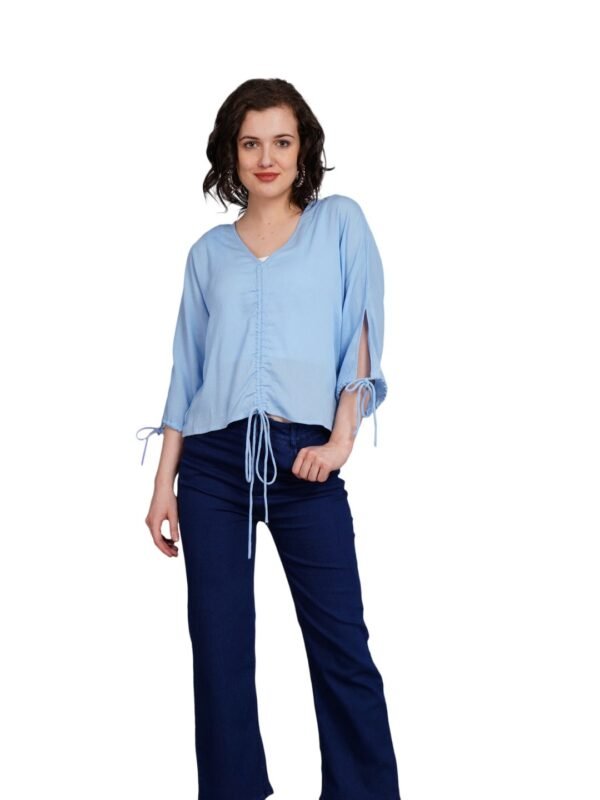 Light Blue Adjustable Drawstring V-Neck Top