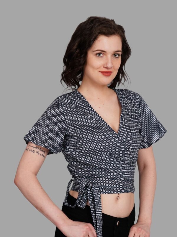 Black Printed Wrap Crop Top