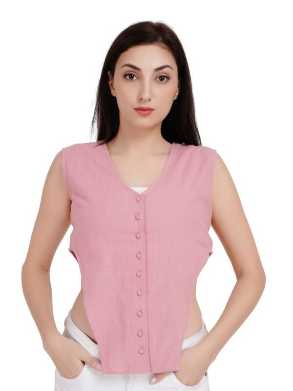Dusty Rose Sleeveless Button-Down Crop Top