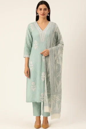 KPD-94 Powder Blue Straight Kurta Set with Ivory Printed Dupatta