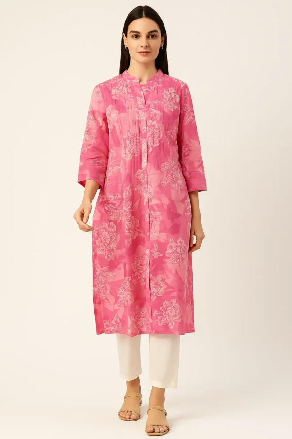 Rose Pink Floral Pintuck Kurta
