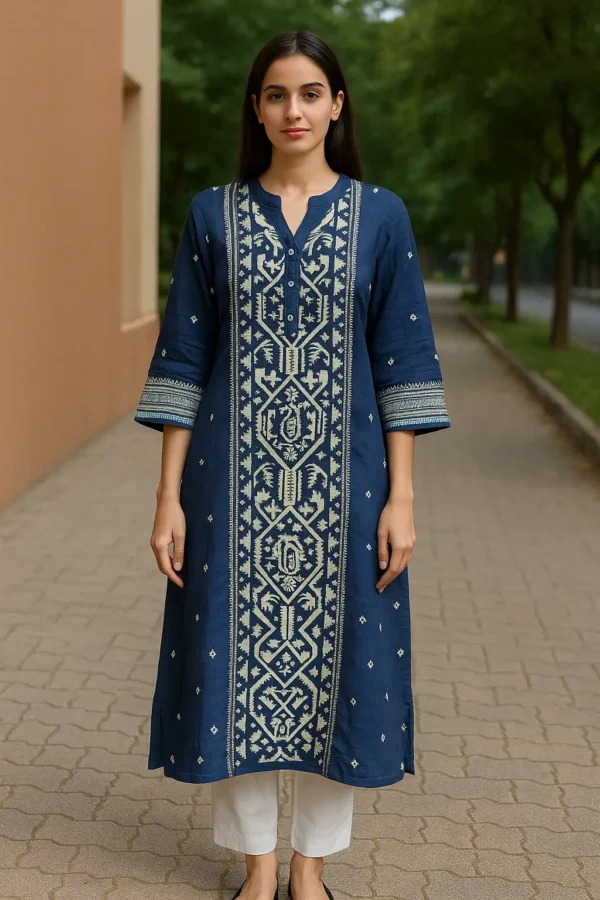 Navy Blue Ethnic Embroidered Straight Kurta