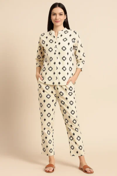 CRD-78-1 Black & White Ikat Print Co-ord Set