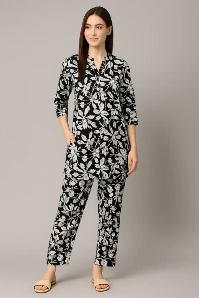 CRD-81-1 Black & White Floral Cotton Co-ord Set