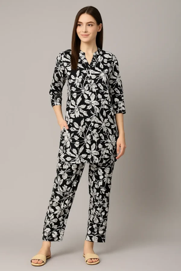 Black & White Floral Cotton Co-ord Set