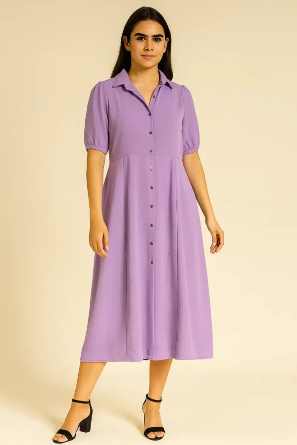 Women’s Button-Down Midi Dress – Lilac Purple
