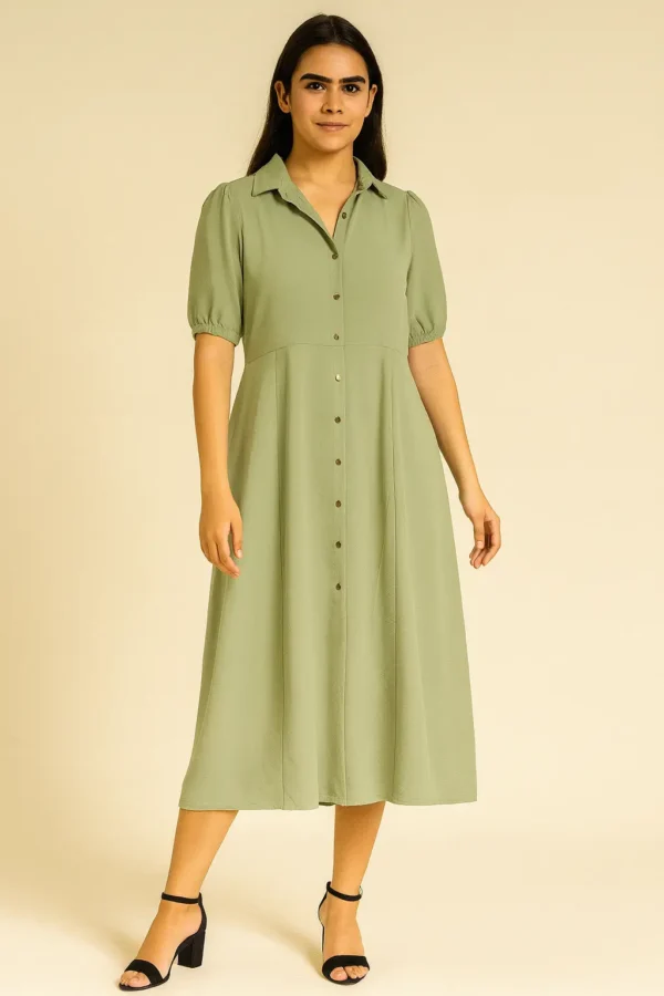 Sage Green Button-Down Midi Dress