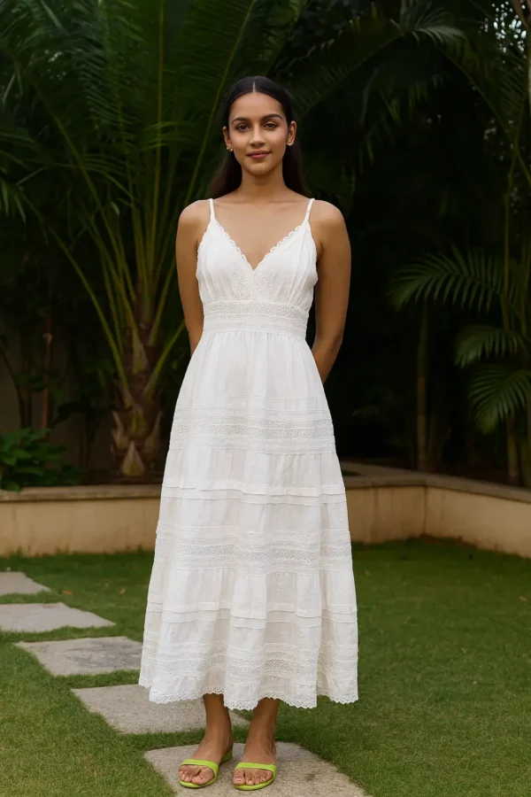 Elegant White Cotton Dress