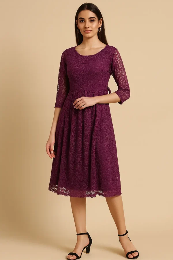 Purple Floral Lace Midi Dress
