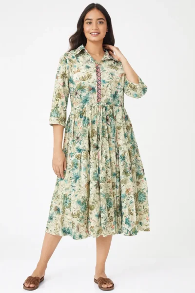 DRS-76-1 Floral Collared A-Line Maxi Dress