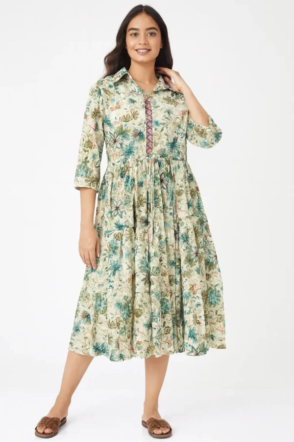 Floral Collared A-Line Maxi Dress