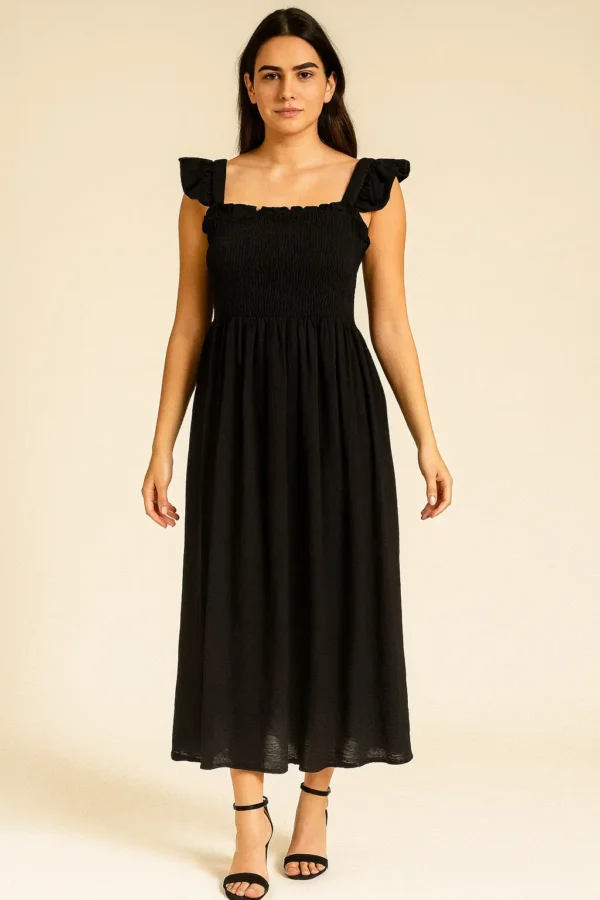Black Smocked Maxi Dress