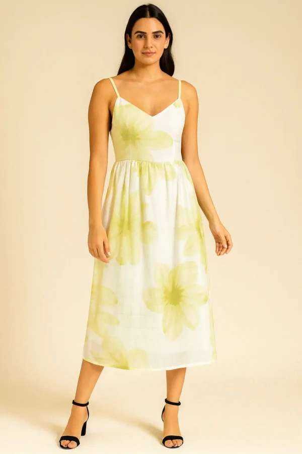 Yellow Floral Print Spaghetti Strap Maxi Dress