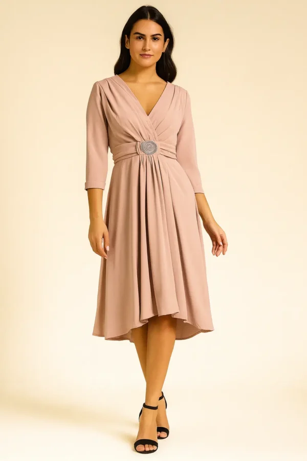 Elegant Mauve Belted A-Line Dress