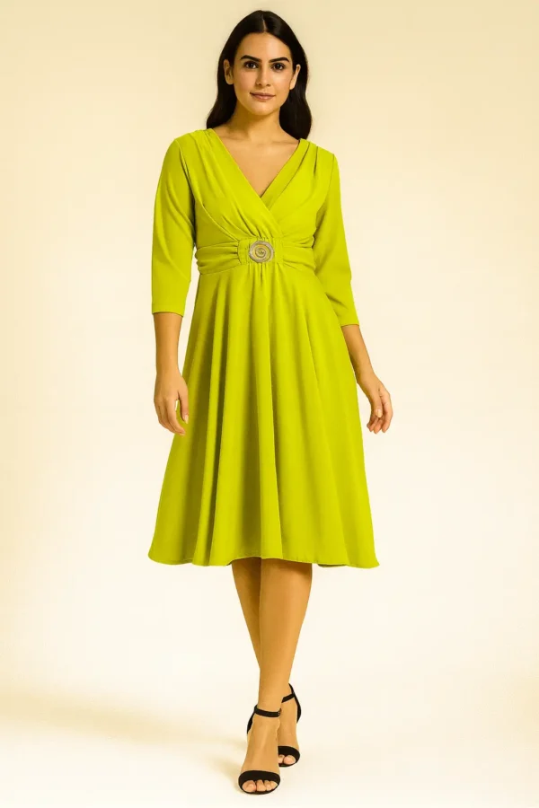 Elegant Olive Green Midi Dress with Belt