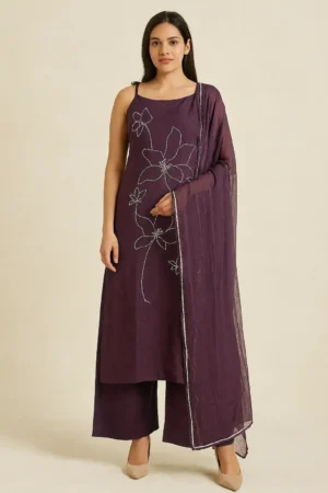 KPD-116-1 Purple Vatican Silk Embroidered Suit Set with Dupatta