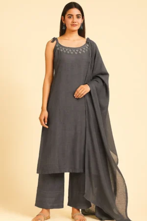 KPD-125-1 Charcoal Grey Mirror Work Suit Set