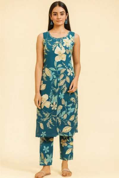 KPD-130-1 Floral Printed Sleeveless Top & Pant Set
