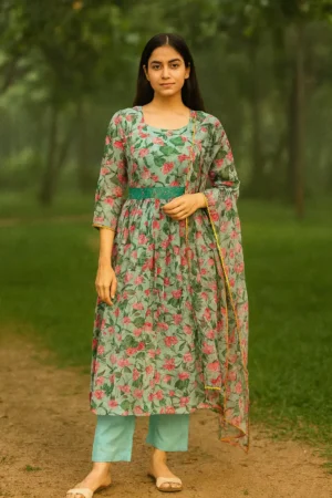 KPD-143-1 Floral Printed Kurta Pant Dupatta Set