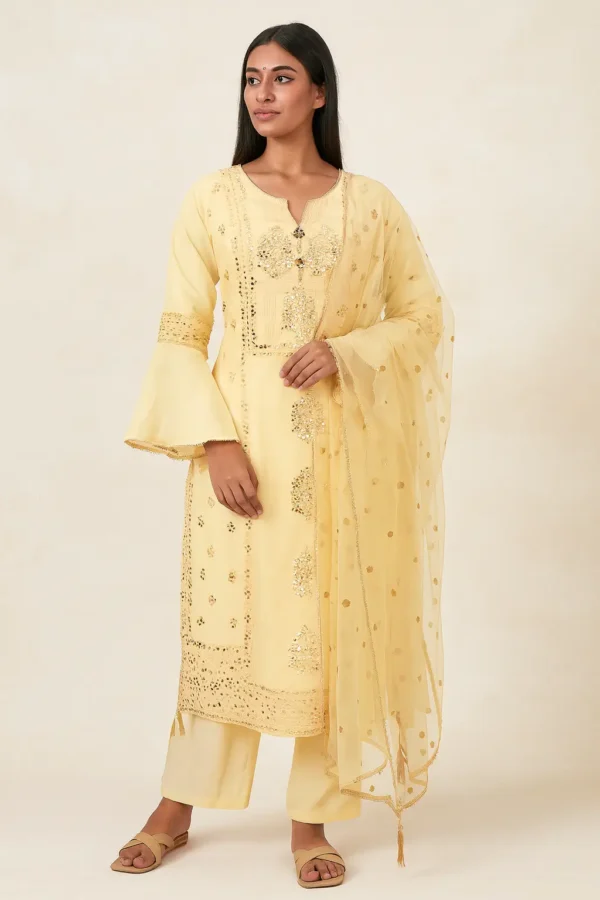 Elegant Yellow Embroidered Kurta Pant Dupatta Set