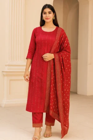 KPD-158-1 Silk Blend Kurta Pant Dupatta Set with Sequin Work